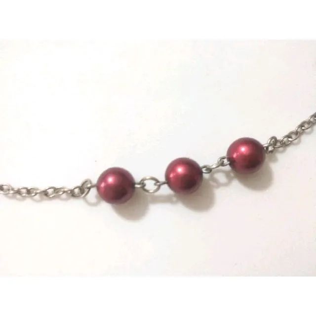 colar corrente prata e pérolas vermelhas - Foto 2