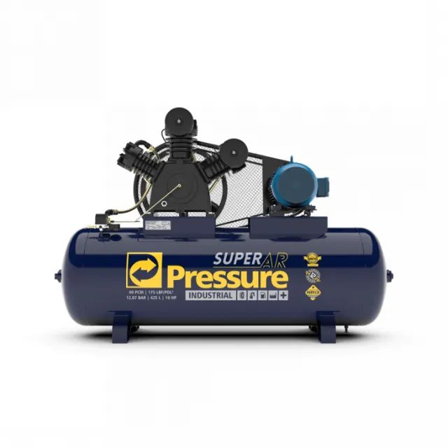 Compressor 40 Pés 10 CV 220/380Volts Trifásico 425 Litros 175 Libras Pressure