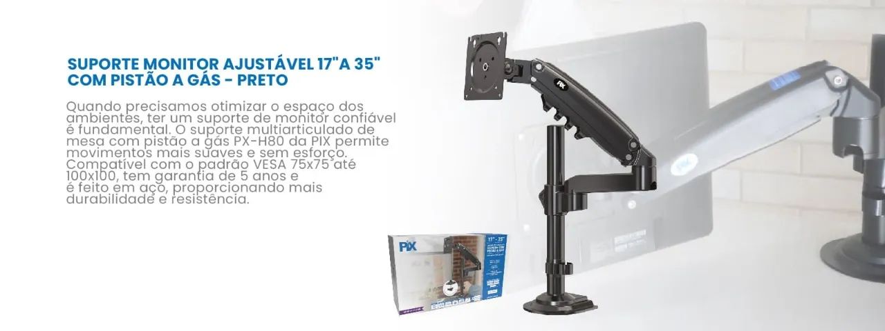 Suporte Monitor Ajustável 17'a 35' Com Pistão a Gás Preto Pix PX-H80