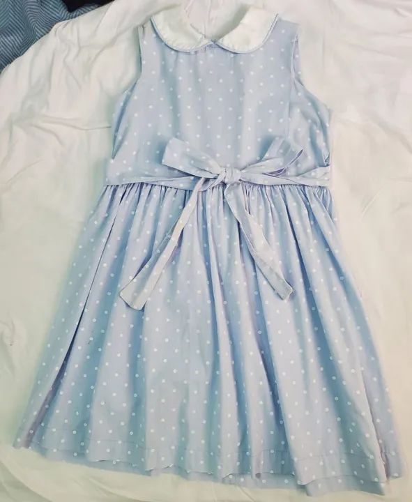 Vestido azul Poá com laço 