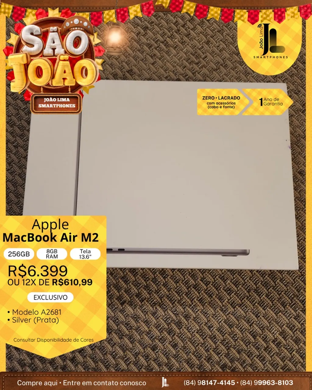 MACBOOK AIR M2, 256GB, 8GB RAM, TELA 13.6?, LACRADO, EXCLUSIVO!