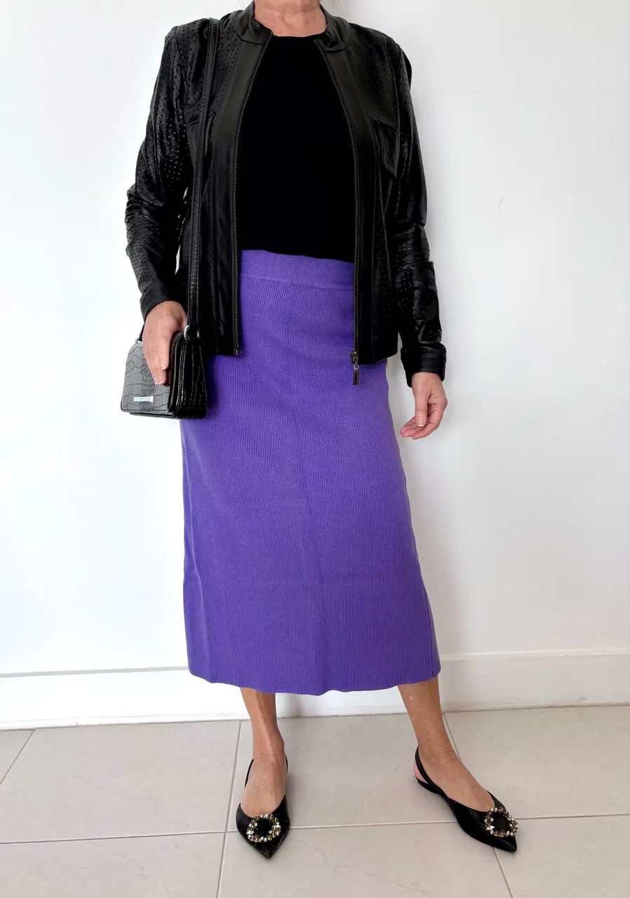 Saia Midi Evasê de Malha Anselmi  - Foto 2