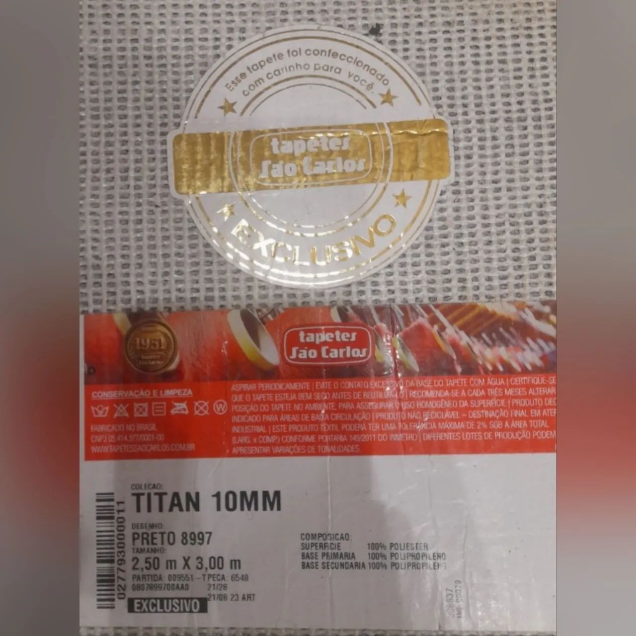 Tapete Titan 10mm Preto 8997 - 2,50m x 3,00m