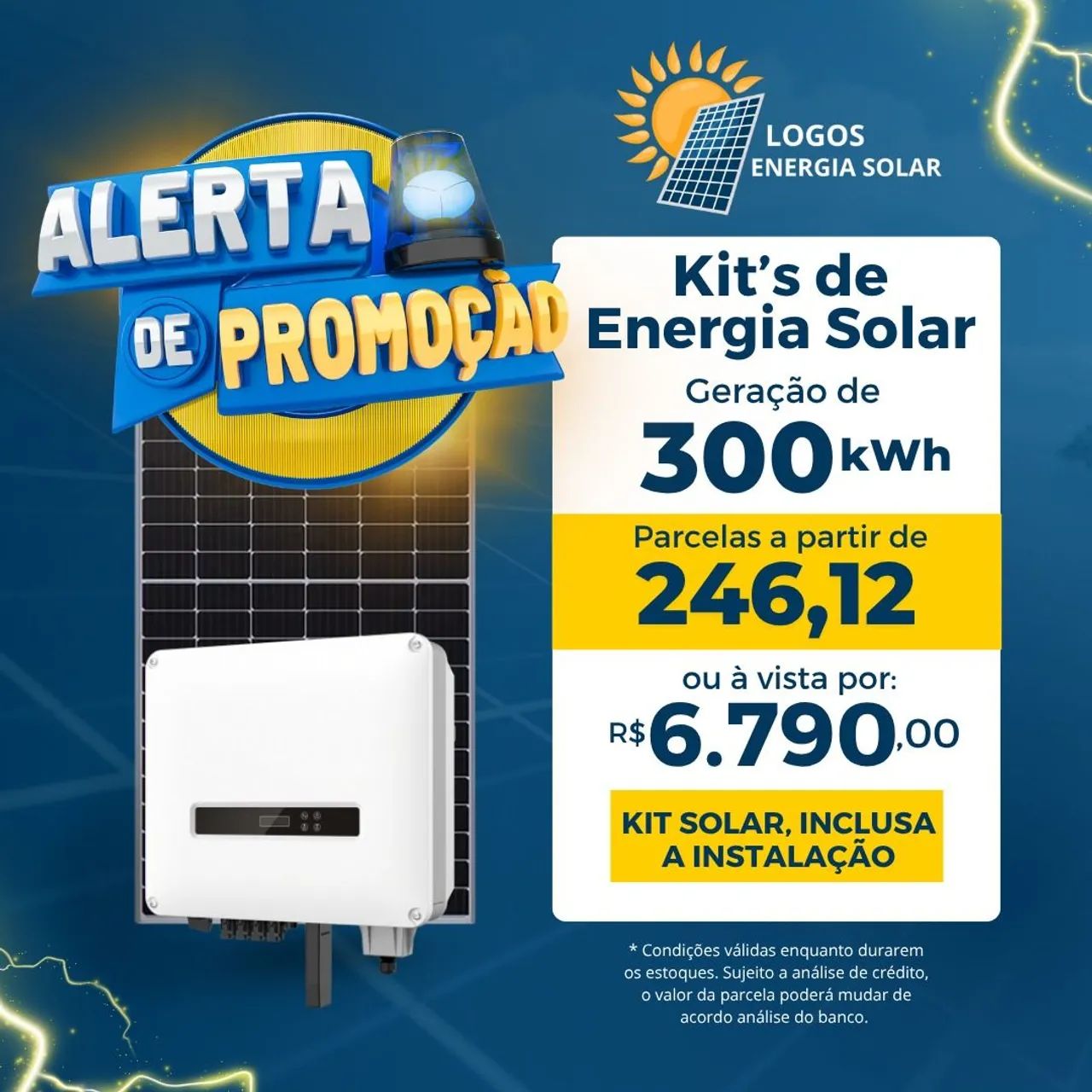 Placa solar e Inversor com Instalação 