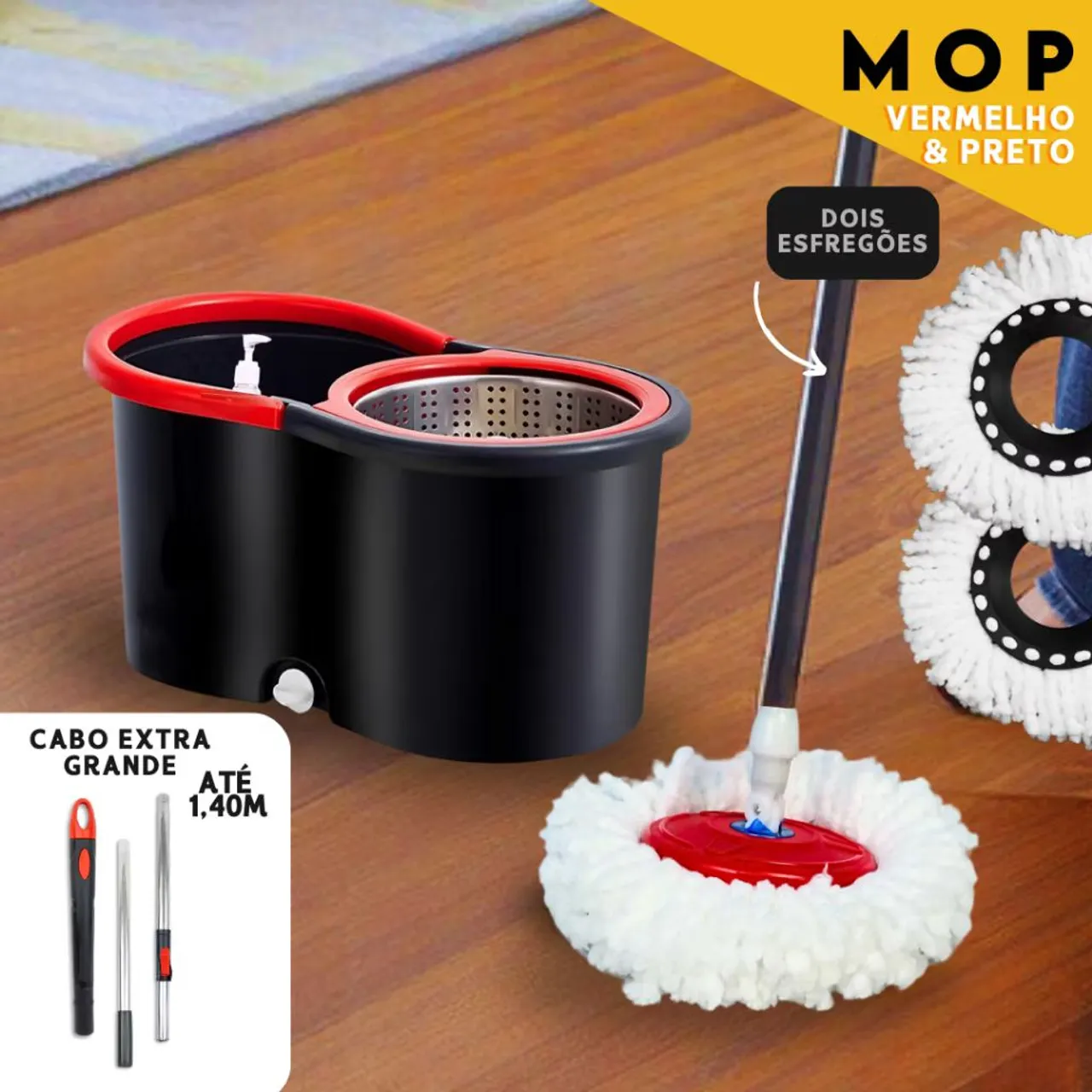 Mop Giratório com 2 Refis e Cabo Extensor (Meu marido comprou, mas não gostei da cor)
