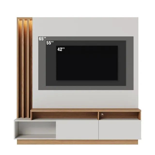 Estante Home Theater com Led Para TV até 75 Polegadas 2 Portas Humaitá Off White Matte/Fre - Foto 2