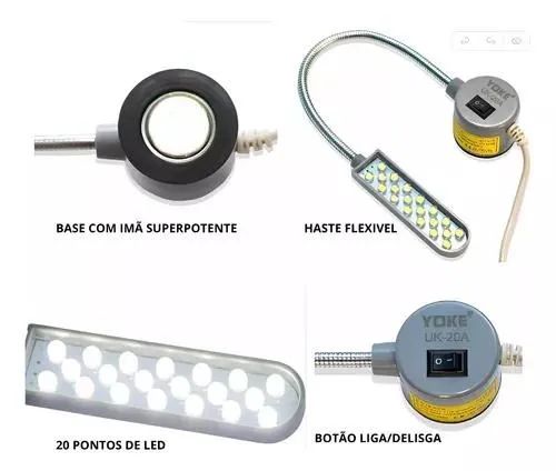 Luminária Lampada C/ 20 Led, Haste Flexível, Maquina Costura,ou P/ ASSISTENCIA TECNICA 35, - Foto 2