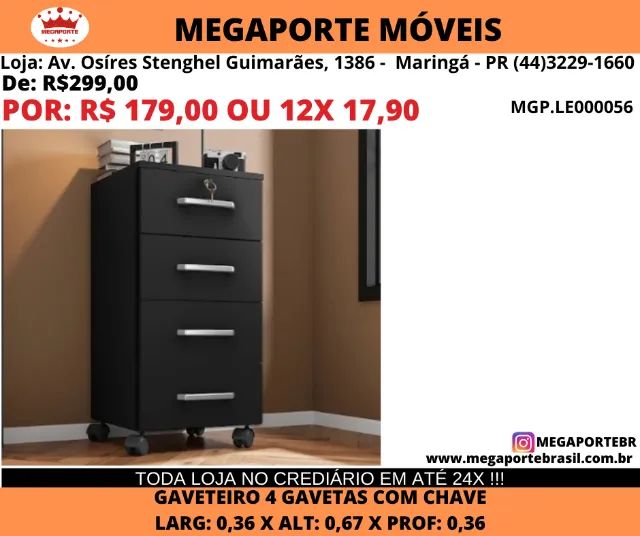 Gaveteiro com Rodinhas 4 Gavetas com Chave - Foto 3