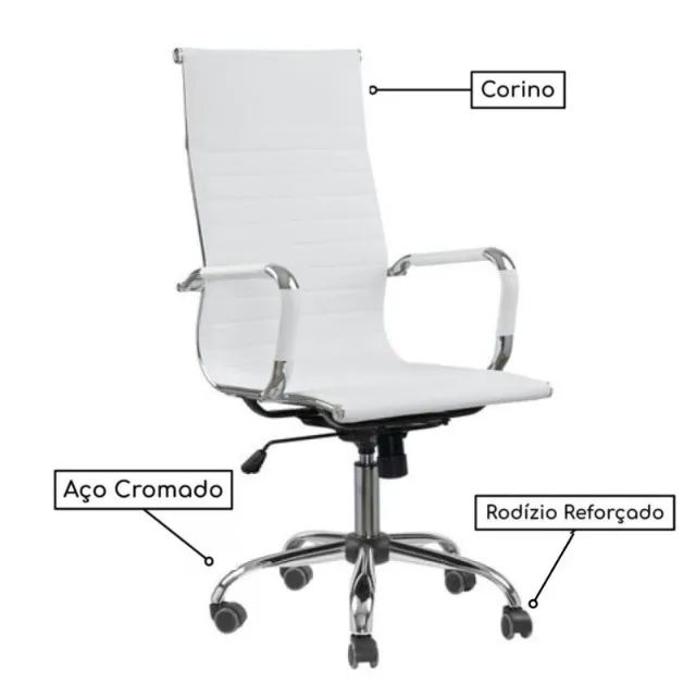 Cadeira Presidente Charles Eames Esteirinha Branca Ergonômica Luxo Escritório Design 32875 - Foto 2
