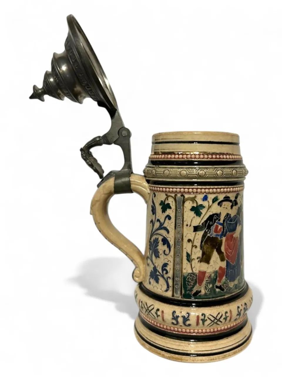 Antigo Caneco de Cerveja Alemão Reichzinn `Zither Player` - Adolf Diesinger (c. 1890) - Foto 2