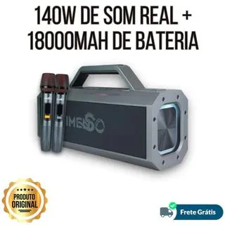 Caixa de Som Portátil 140W + 18000mAh c/ Microfones