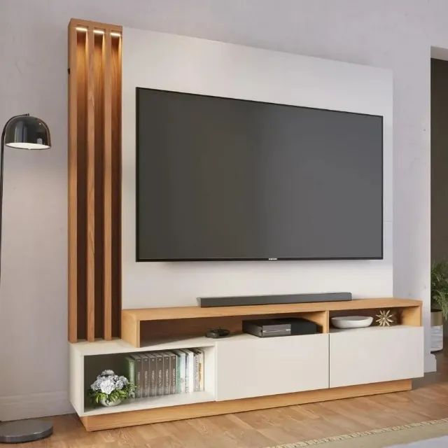 Estante Home Theater com Led Para TV até 75 Polegadas 2 Portas Humaitá Off White Matte/Fre