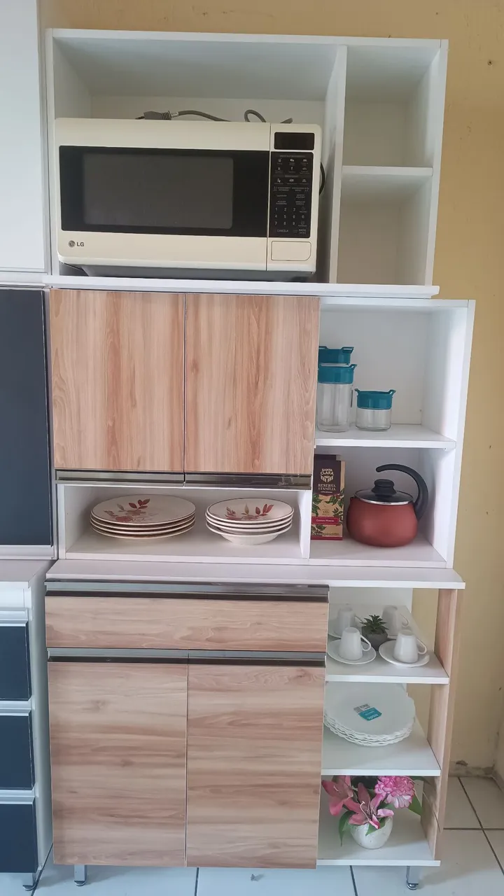 Conjunto de Armários para Cozinha - Branco c/Amadeirado