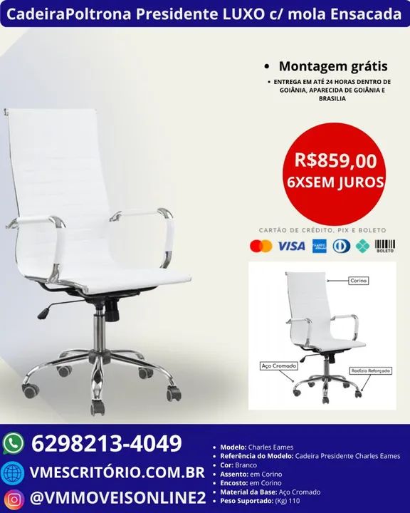 Cadeira  de escritório  Presidente Charles Eames - Luxo e Conforto