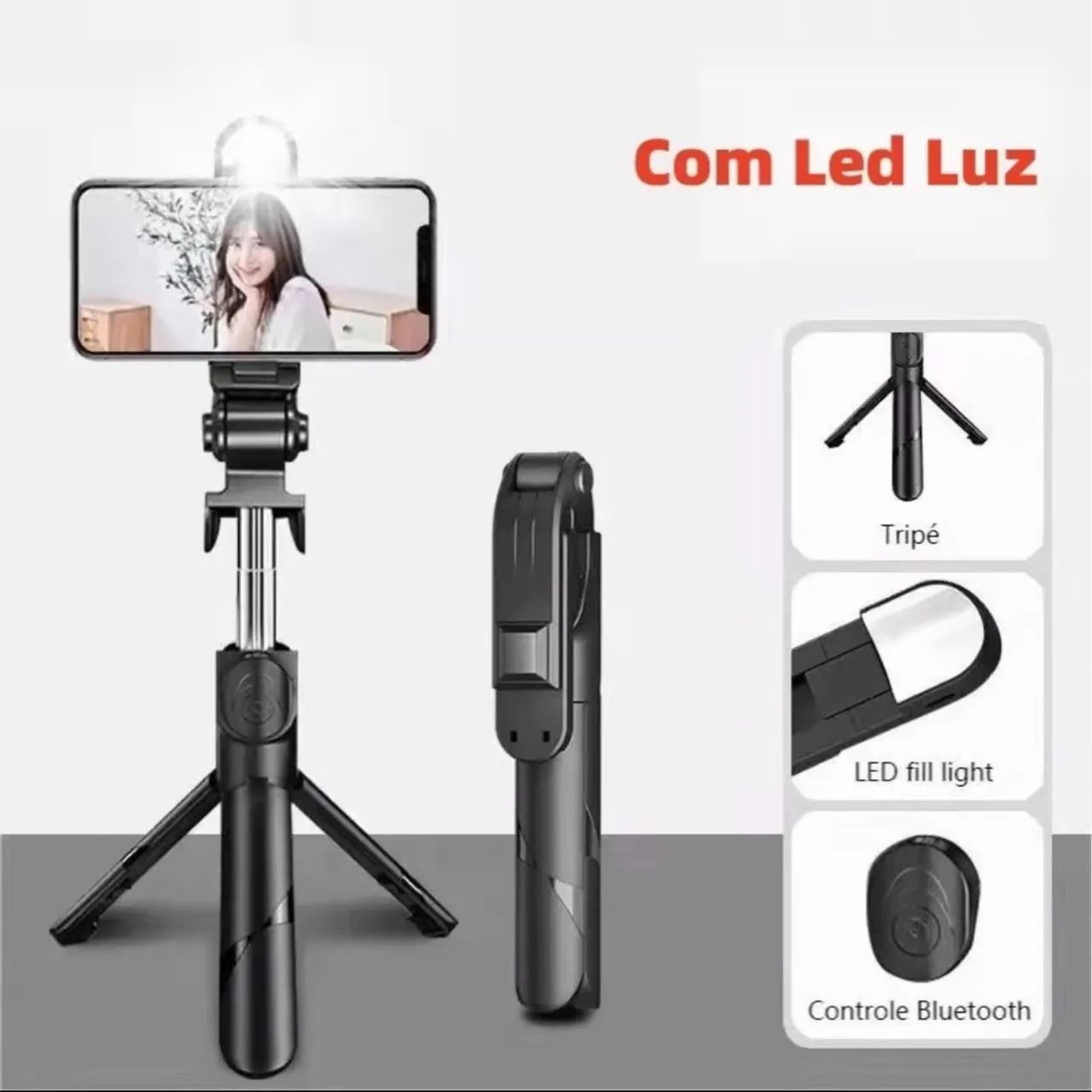Tripé/Selfie Stick 3 em 1 com Bluetooth e Ring Light - Foto 5