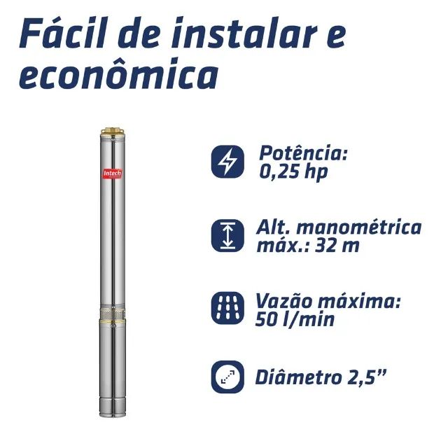 Bomba Dágua Palito Submersa 1Hp Bsce2 Intech - Foto 4