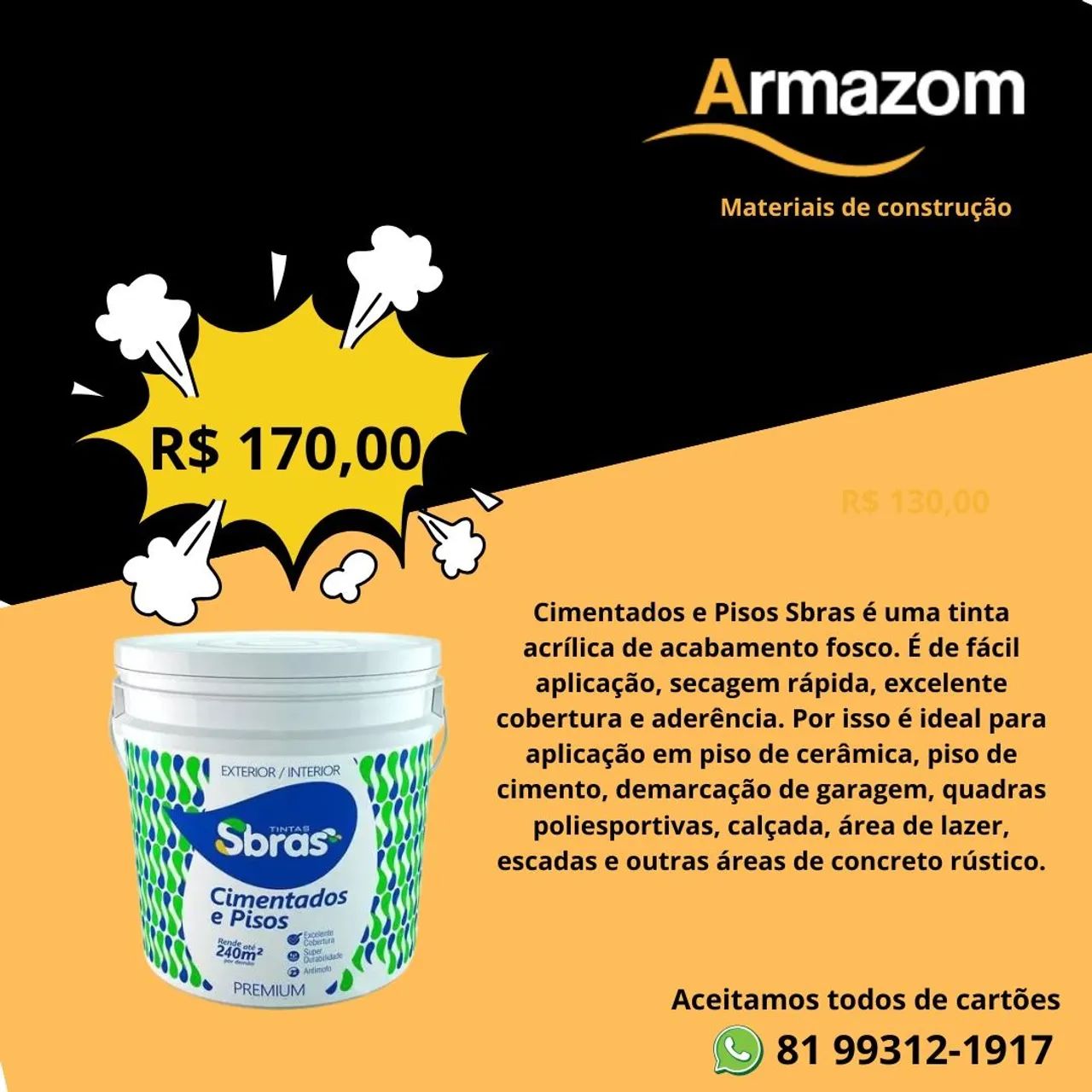 Tinta Acrílica Cimentados e Pisos Sbras 240m² - Novo