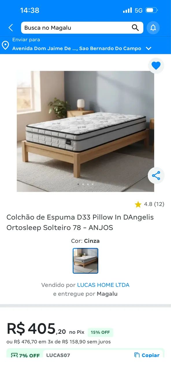 Vendo colchão de solteiro em perfeito estado 