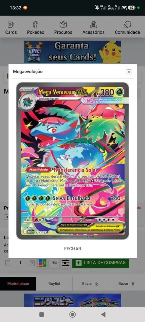 CARTA POKÉMON MEGA EVOLUÇÃO