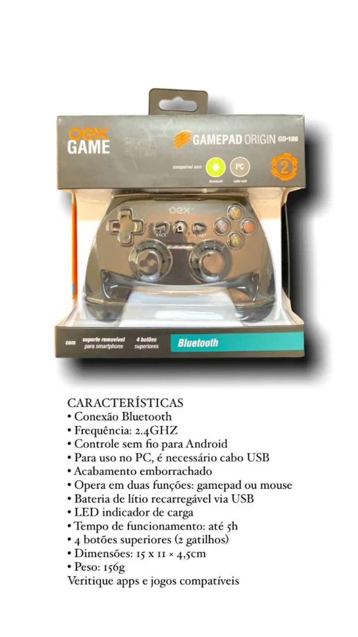 Controle Bluetooth OEX Gamepad Origin GD100 para PC e Android - Foto 2
