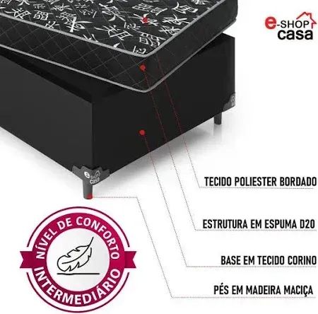  Colchão Solteiro D20 + Cama Base Baú Solteiro na cor Cinza Chumbo - Foto 2