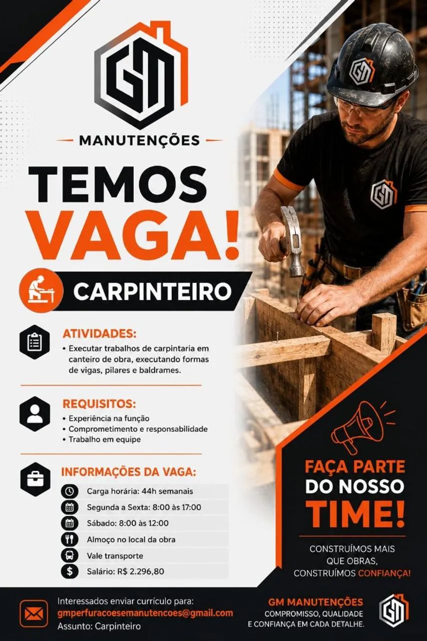 Vaga para carpinteiro com experiência 
