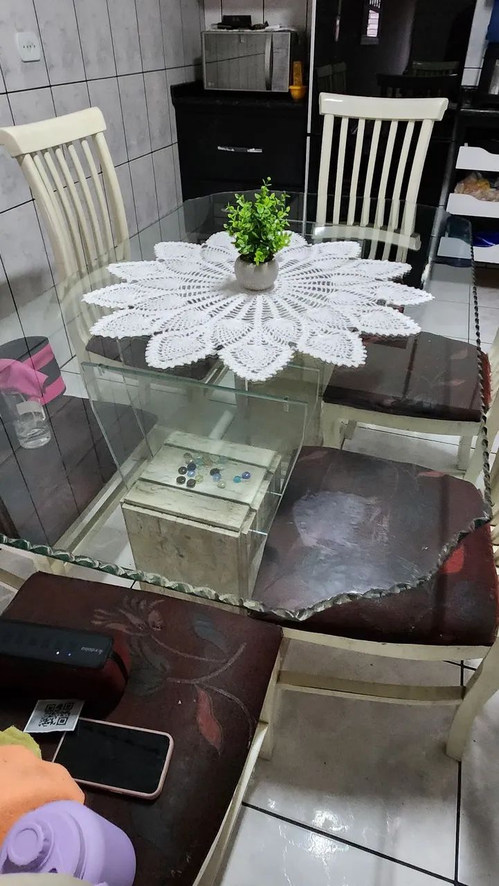 Mesa 6 lugares de vidro com bases de mármore  - Foto 3