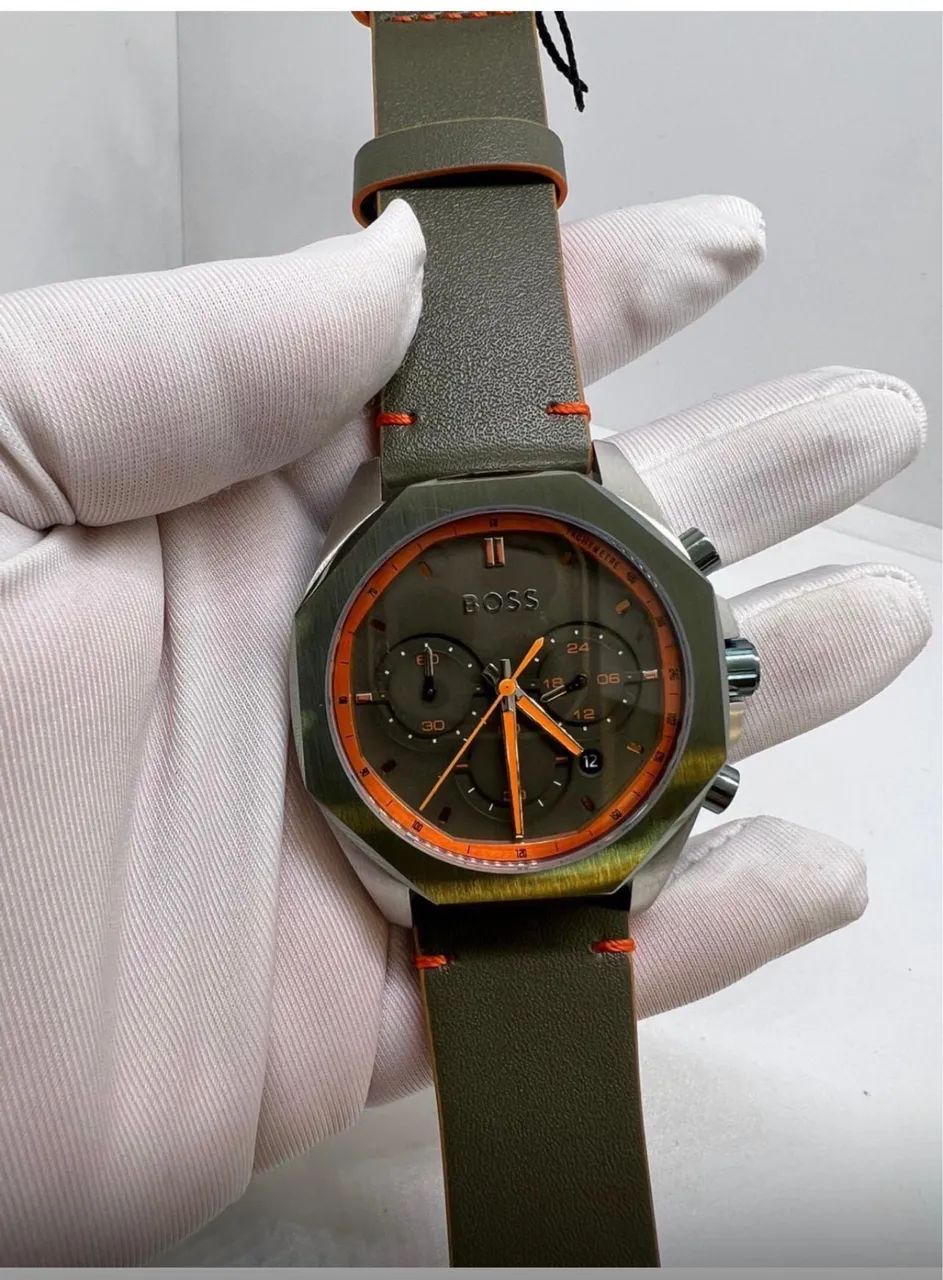 Relógio Masculino Boss - Verde Militar - Couro - Prem AAA+