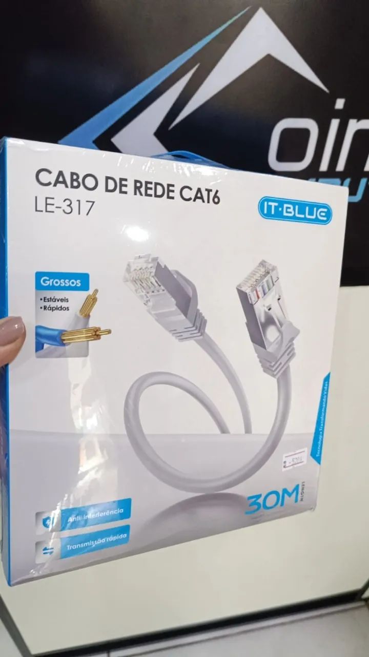 Cabo De Rede Cat6 Patch Cord it-blue Le-317 30 Metros -30m - Rj45 -Internet - Loja Coimbra