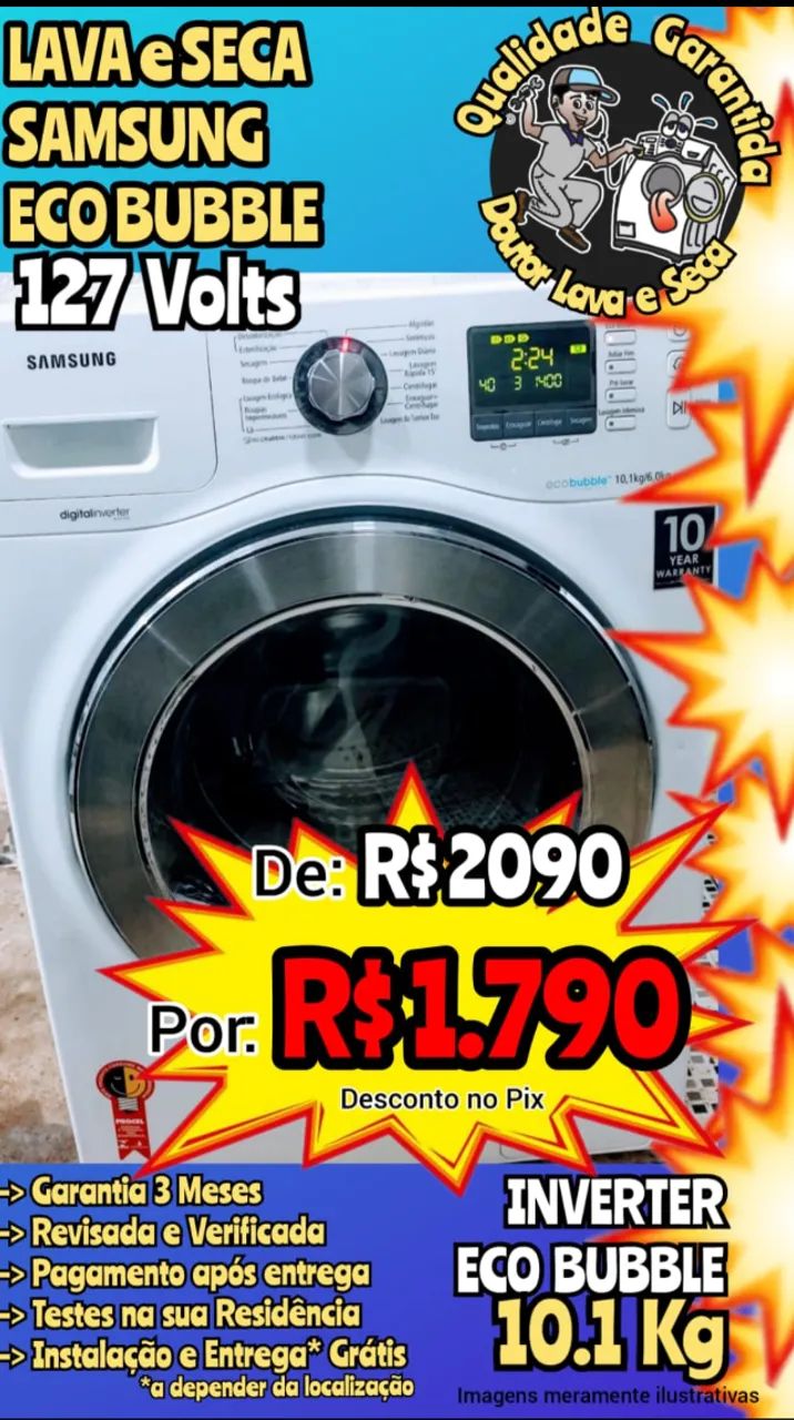 LAVA E SECA SAMSUNG (Tudo funcionando Leia o Anúncio).Eco Bubble Entrega Grátis*! Garantia