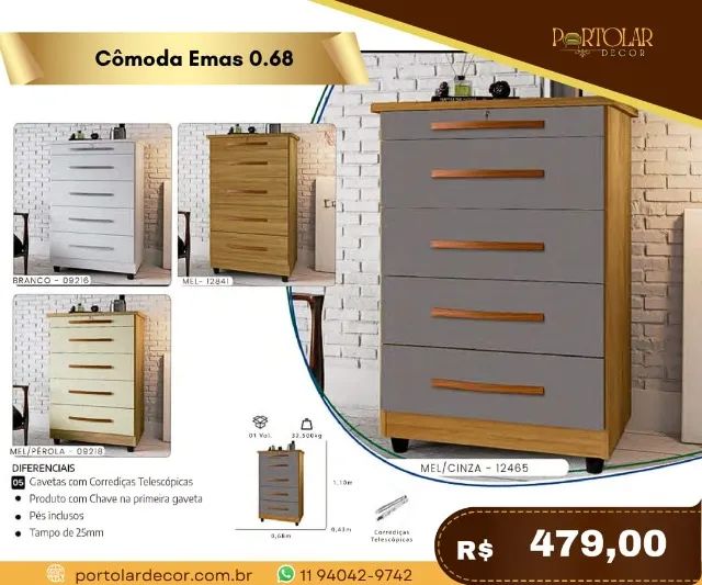 Cômoda Emas 0.68, a pronta entrega 