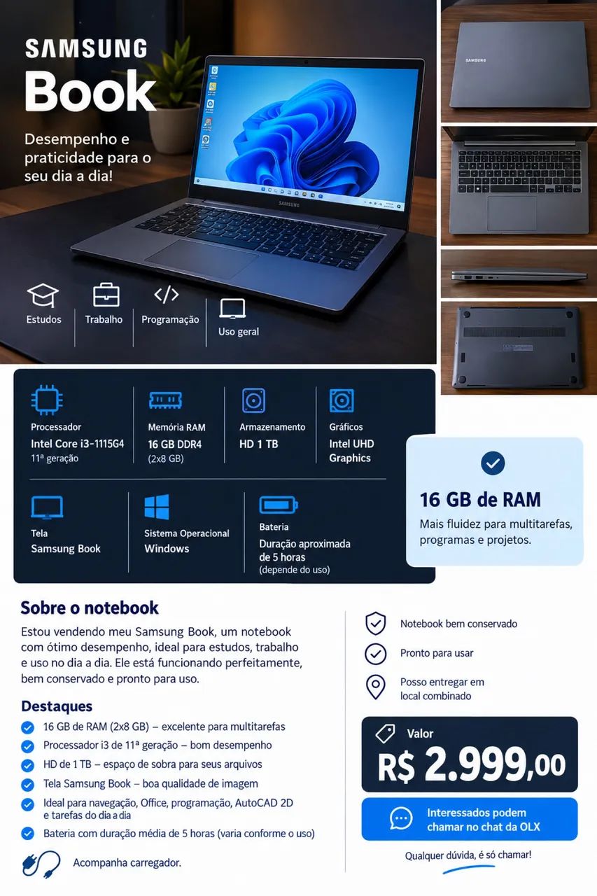 NOTEBOOK SAMSUNG BOOK 16GB RAM + HD 1TB