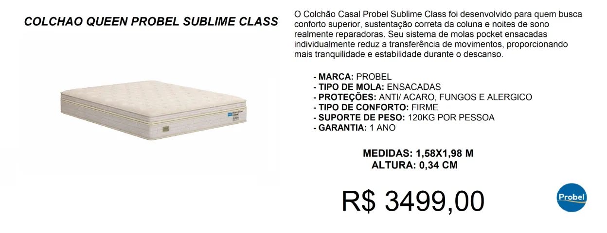 Colchão Sublime Queen Size Probel linha premium - a pronta entrega 