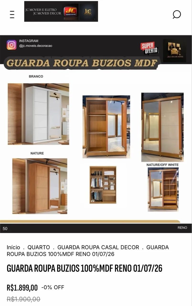 ROUPEIRO BÚZIOS COM ESPELHO MDF - Foto 4