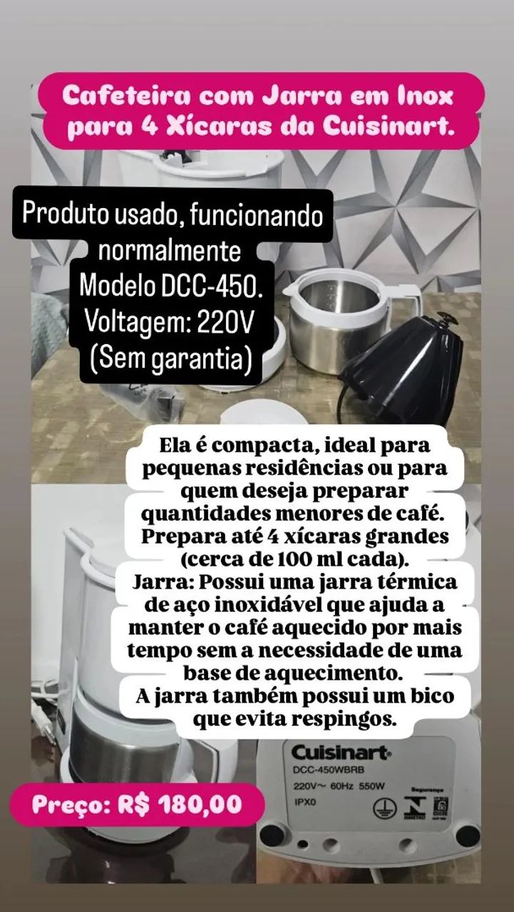 Cafeteira com Jarra em Inox para 4 Xícaras da Cuisinart. - Foto 5