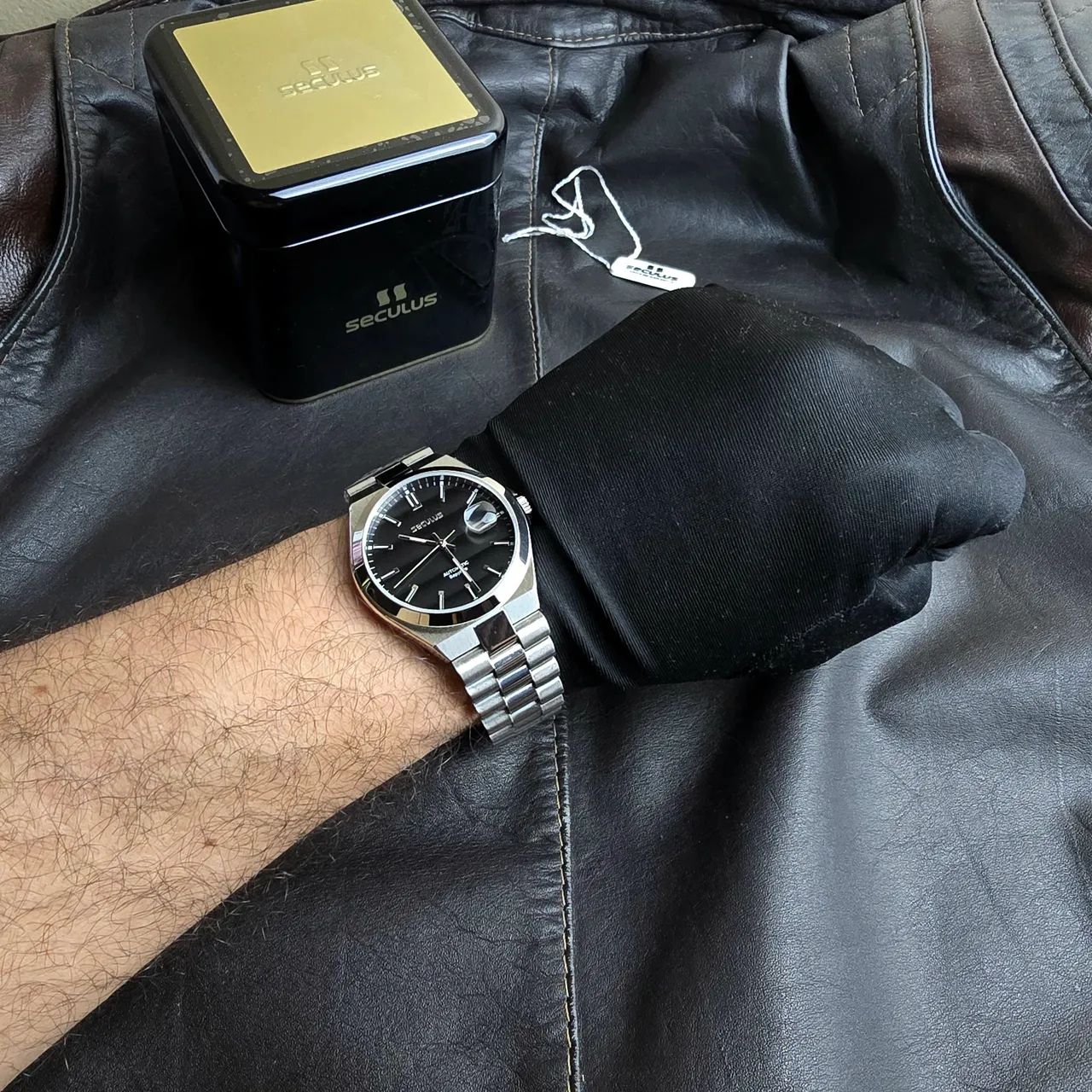 Relógio Seculus Tsuyosa Automatic 40mm Prata preto - Foto 5