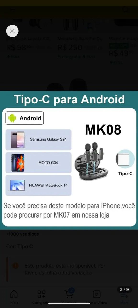 Microfone H?Maston MK08 Tipo C Sem Fio Duplo Lapela - Foto 3