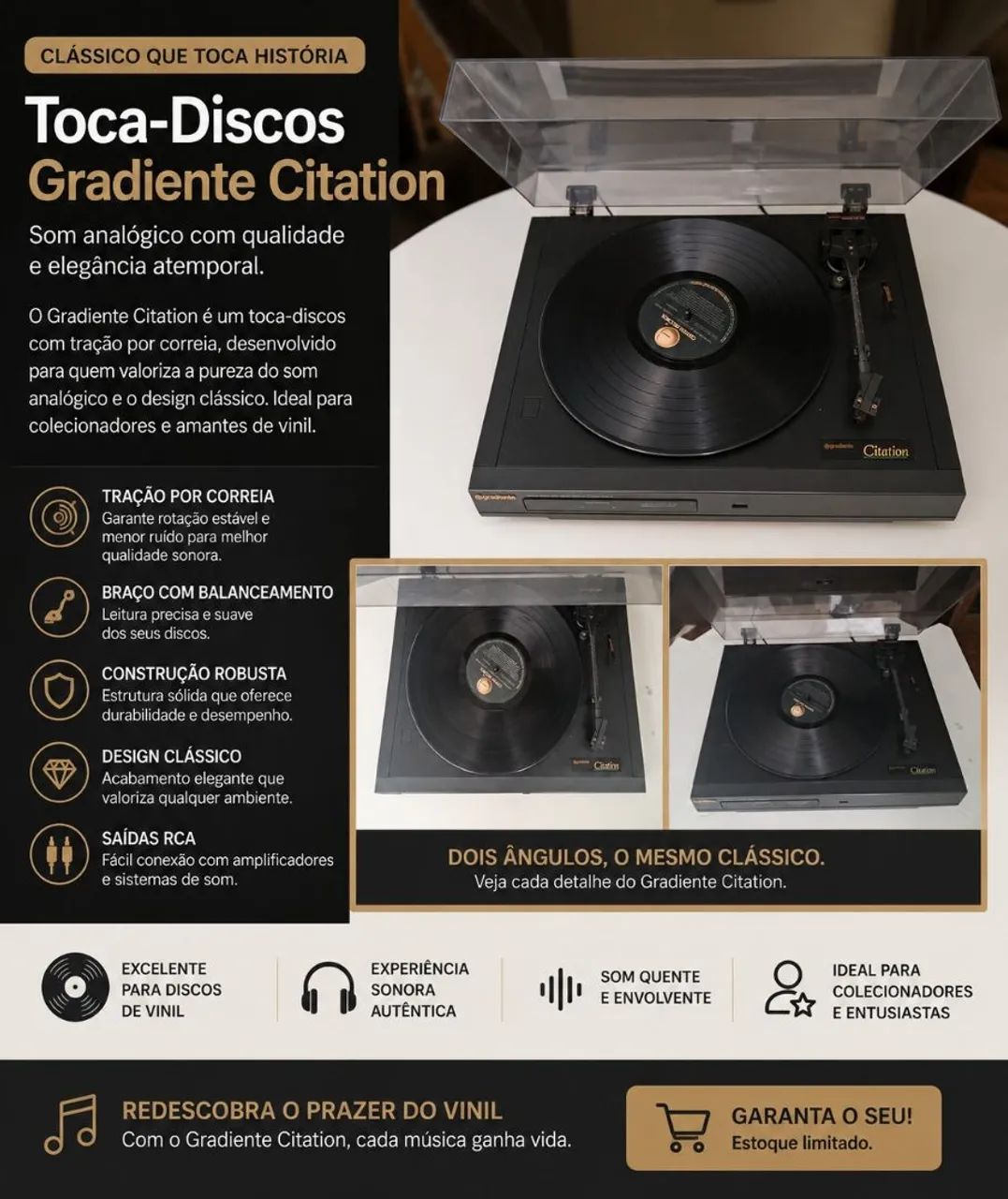 Toca-Discos Gradiente Citation Original 12V Funcionando | Vintage<br>