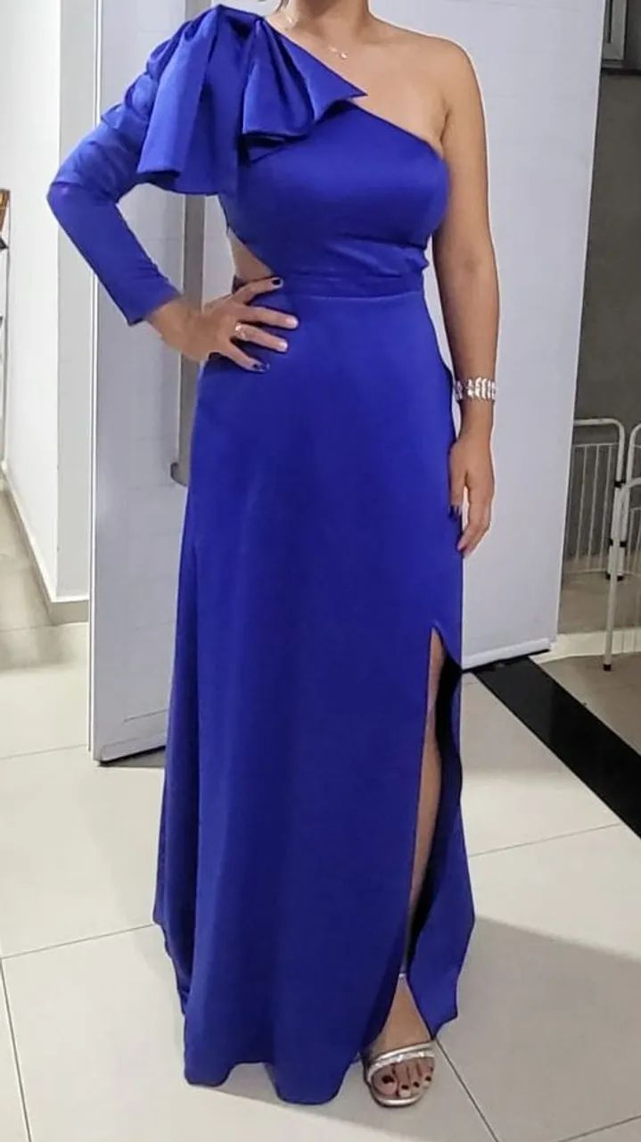 Vestido longo de gala de festa seda azul - Foto 3