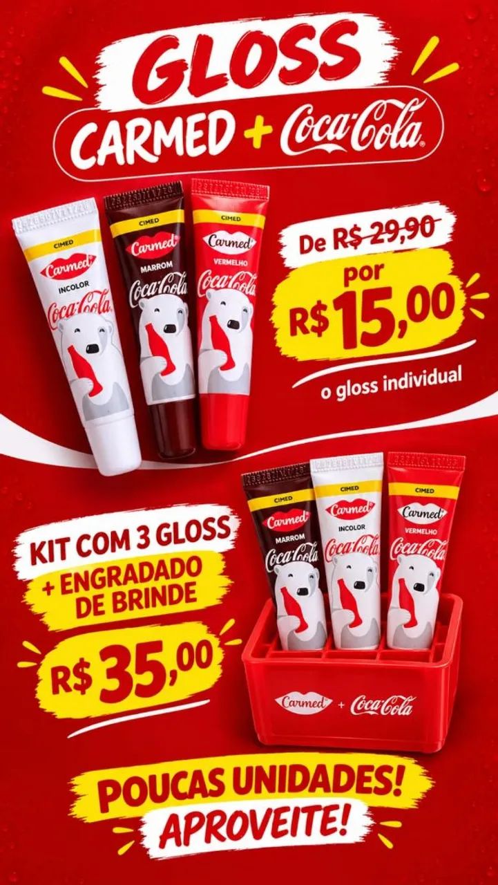 Gloss carmed coca cola , vermelho , incolor e marrom
