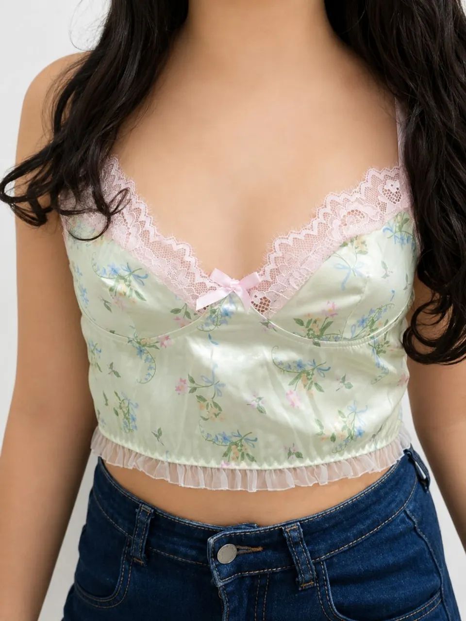 Top Cropped Verde Floral Shein