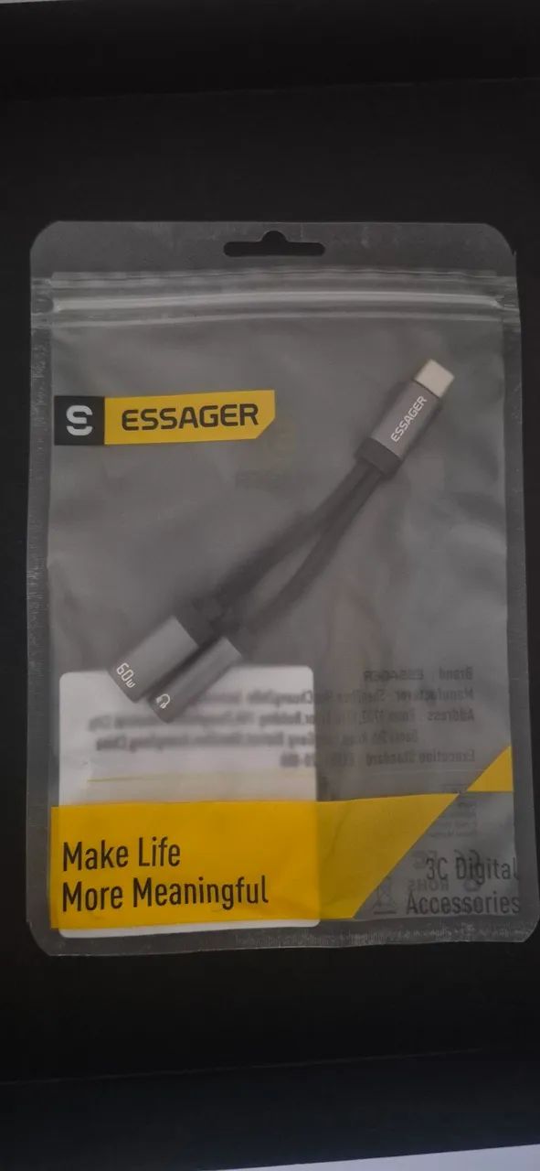 Adaptador áudio Essager USBC para USBC + 3.5mm