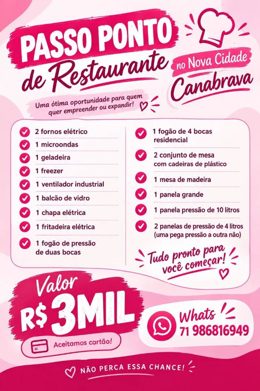 Passo ponto de restaurante no bairro de Canabrava 