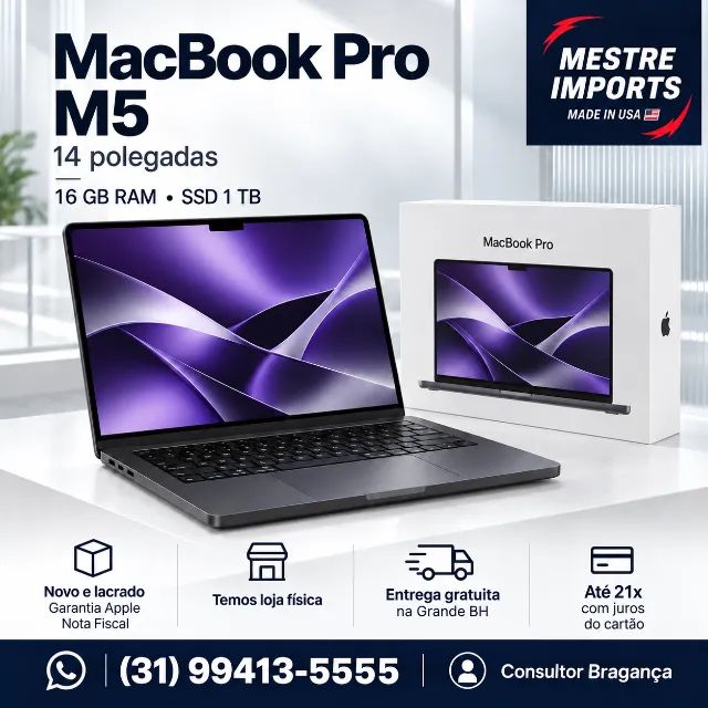 Apple MacBook Pro M5 14 Polegadas 16GB 1TB Nota Fiscal