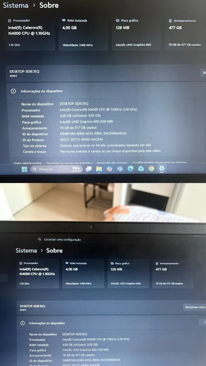 Vendo notebook Lenovo Intel Celeron N4020 com memória RAM de 4GB. - Foto 3