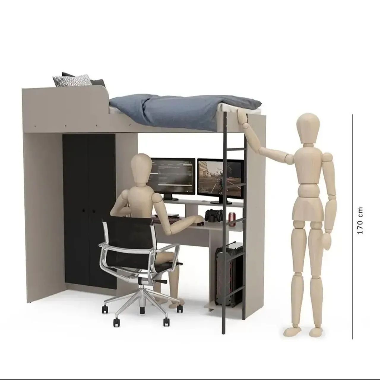 Cama Loft Solteiro Funcional com escrivaninha e guarda roupa - Foto 5