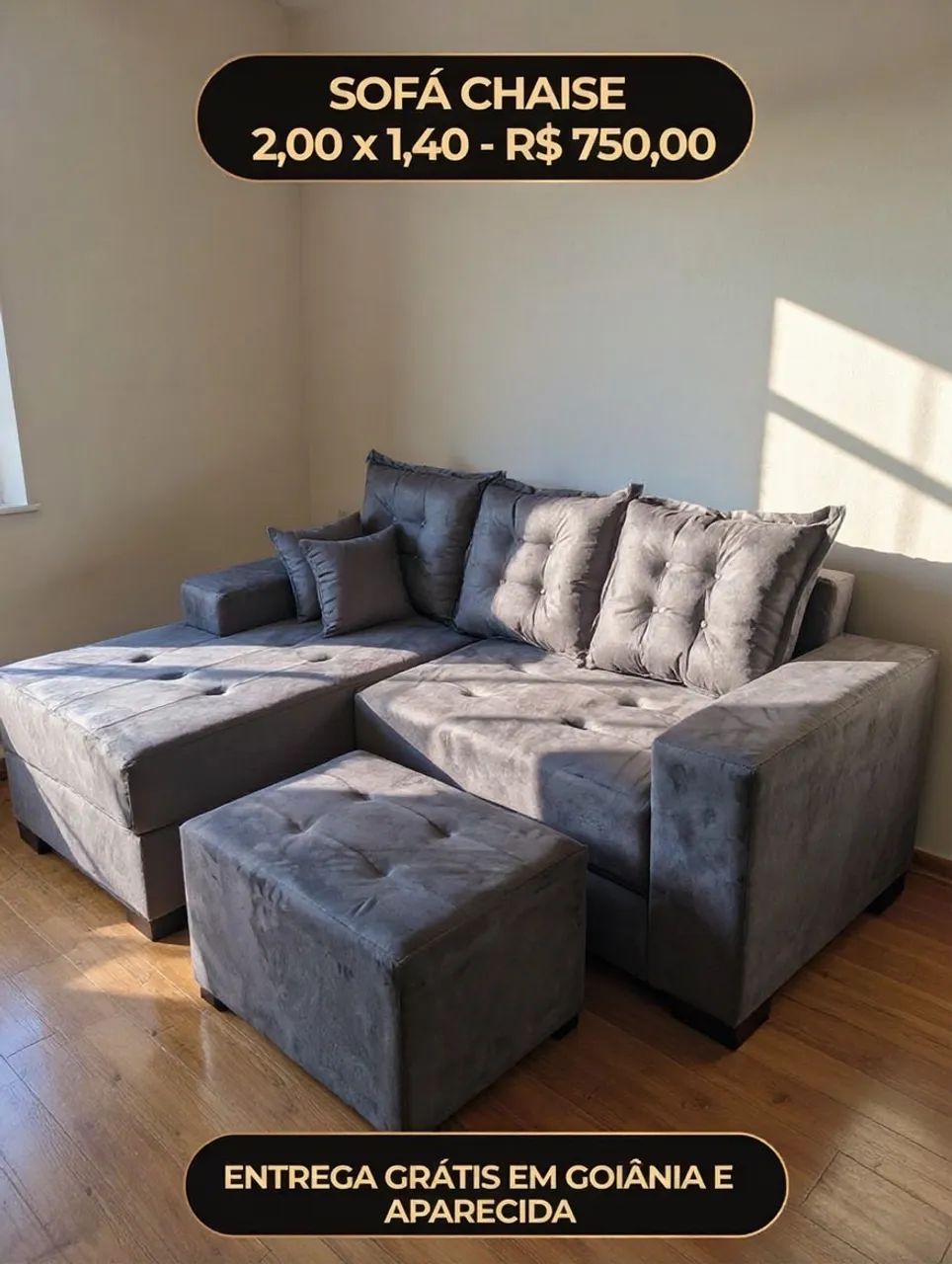 Sofá de Canto com Chaise Novo, Com Puff de Brinde e Entrega Grátis