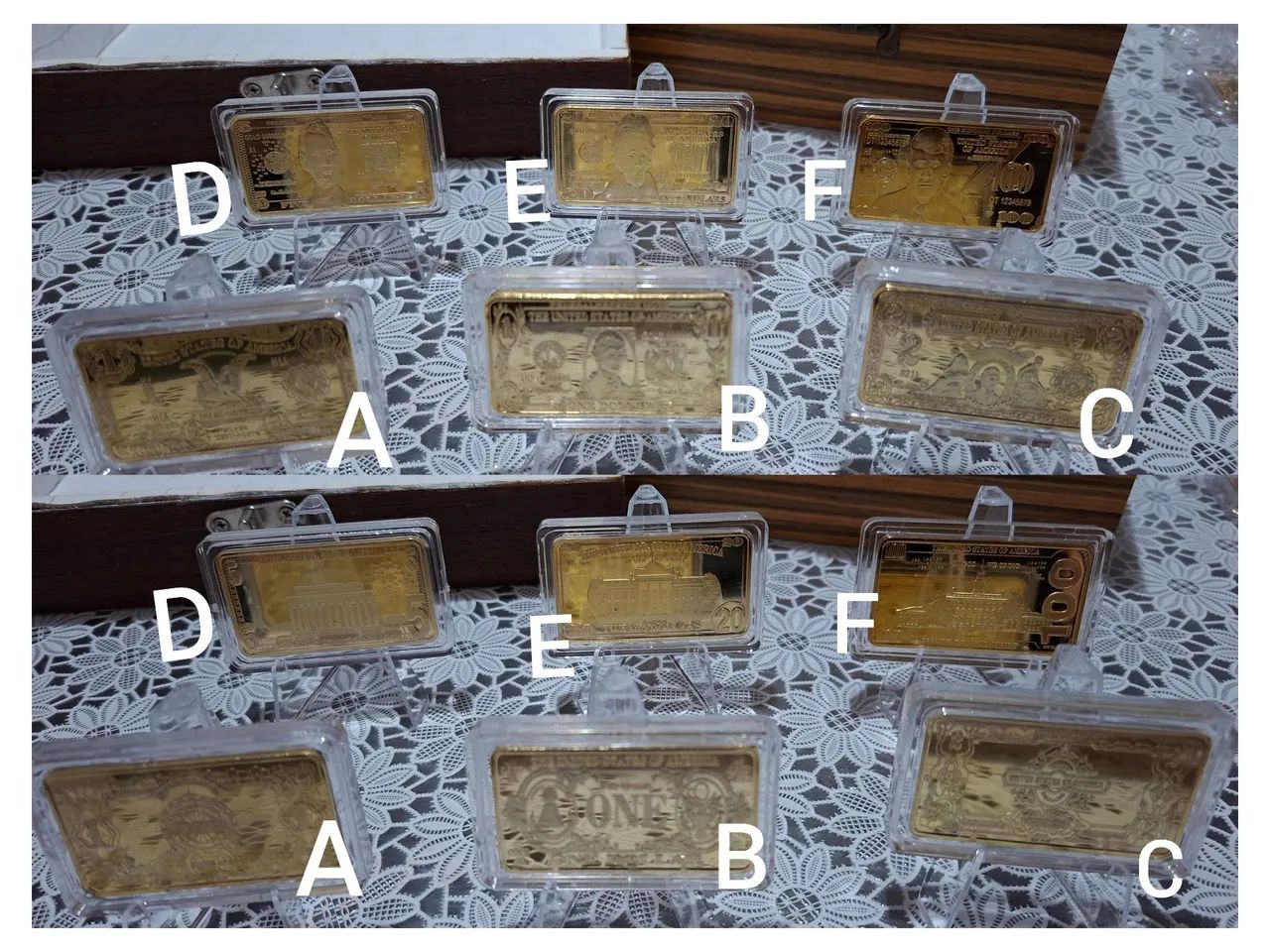 Barrinhas banhadas a ouro e prata, estampas de moedas de dólar, item para colecionar. - Foto 2