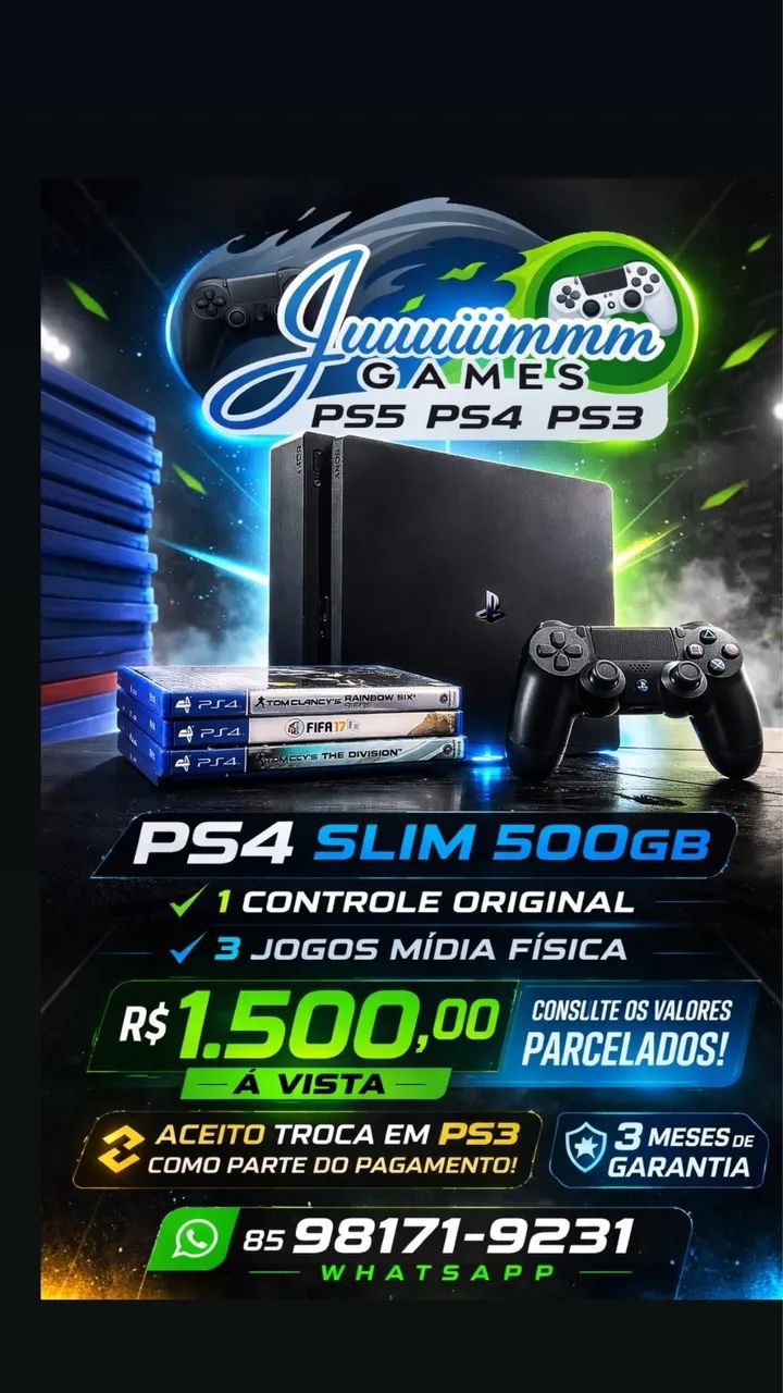 PS4 SLIM 500GB com jogos 