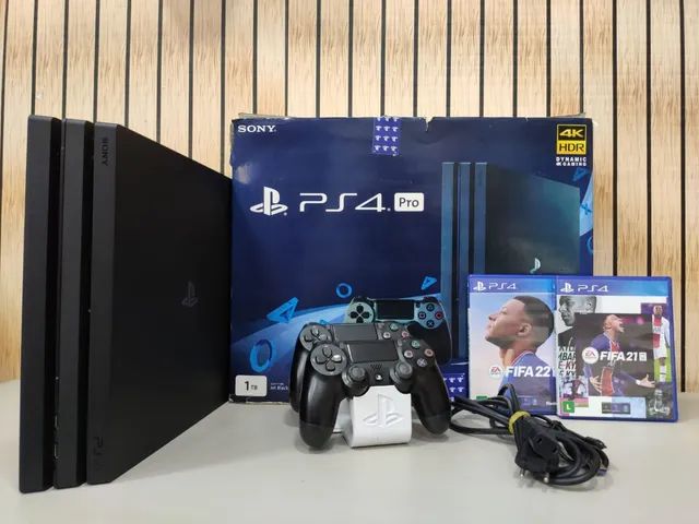 PS4 PRO 1 TB, 2 jogos + 2 controles original + suporte para